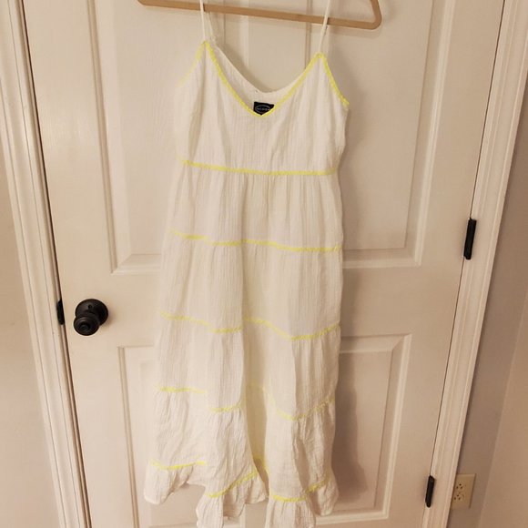 Scoop White and Neon Yellow Gauze Midi Dress - Picture 1 of 5